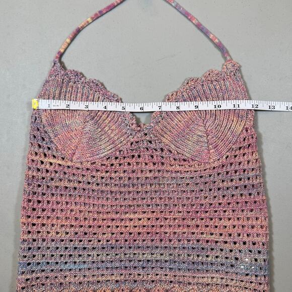 SHEIN Multicolor Crochet Knit Halter Crop Top Scallop Boho Festival L - Picture 2 of 5